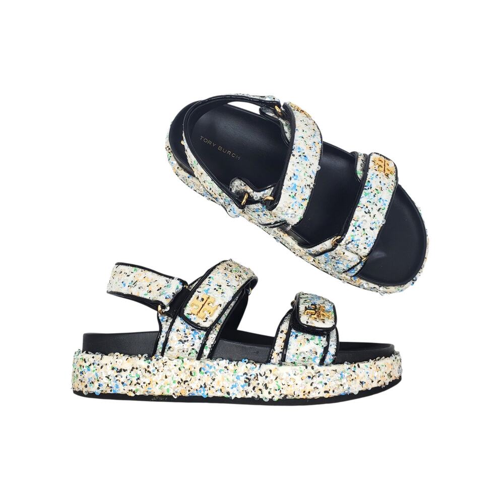 Tory Burch Kira Sport Sandals Multi Sequins 158956 Adjustable Straps Size 8.5
